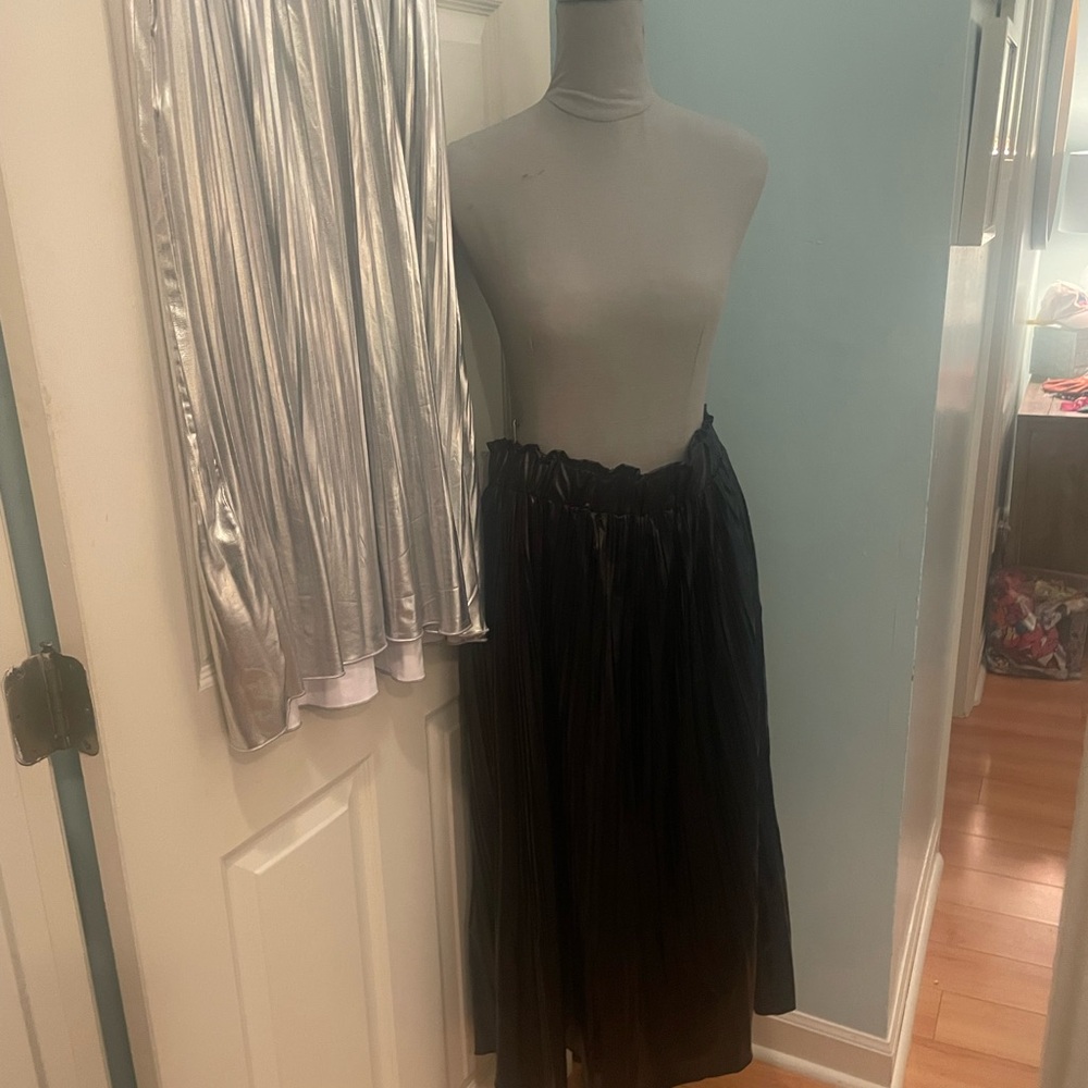Chic Black and Silver Midi Skirt. Pleather/Leather. Brand new with tags.